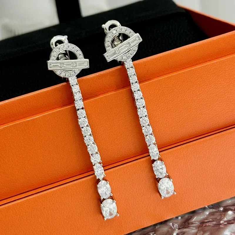 Fashion Designer 100% 925 Sterling Silver Bling Drop Earrings for Women Girls High Quality Luxury Party Jewelry Accessory Gift