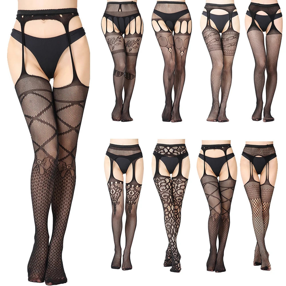 

Knee Socks Women's Black Stocking Thin Tights Fishnet High Elasticity Sexy Lingerie Pantyhose Mesh Lace Floral Long Stocking