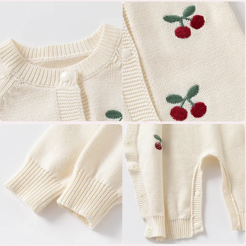 0-24M 100% Cotton Newborn Kid Baby Girl Romper Winter Warm Clothes Knit Baby Sweater Long Sleeve Jumpsuit Thick Outfit