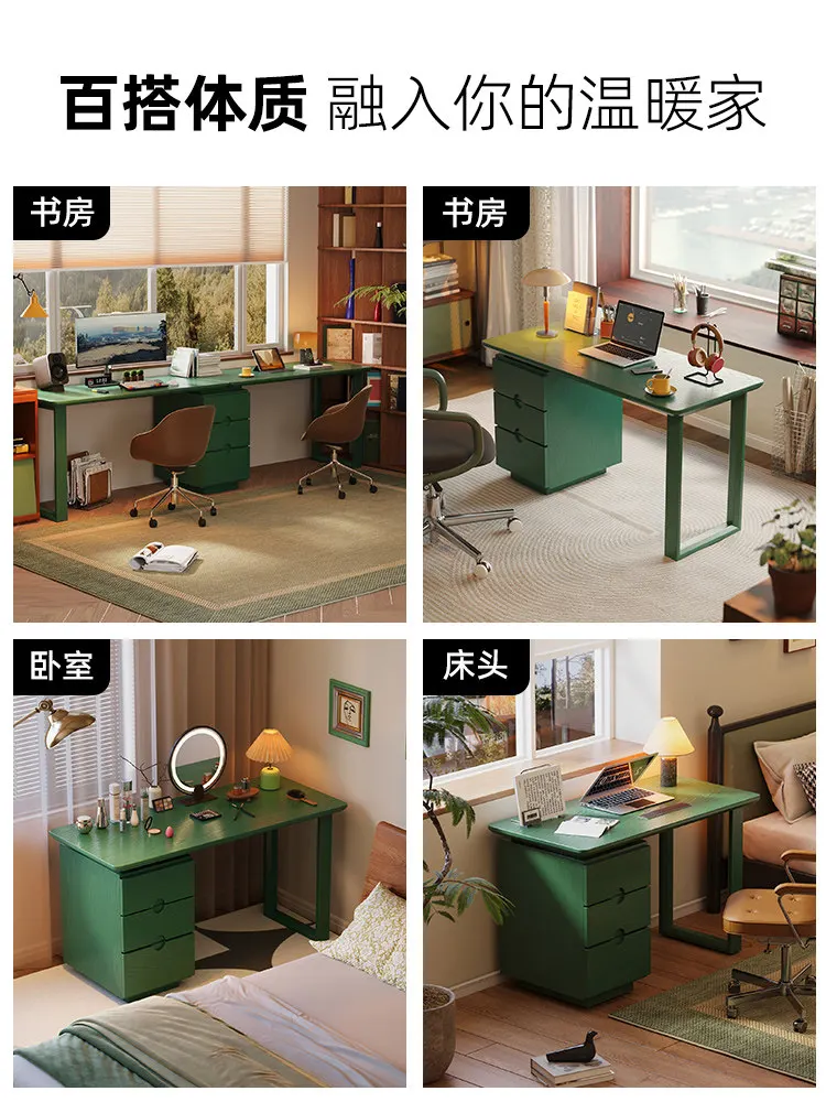 Medieval style all solid wood double desk cabinet integrated combination super long computer desk simple home study desk