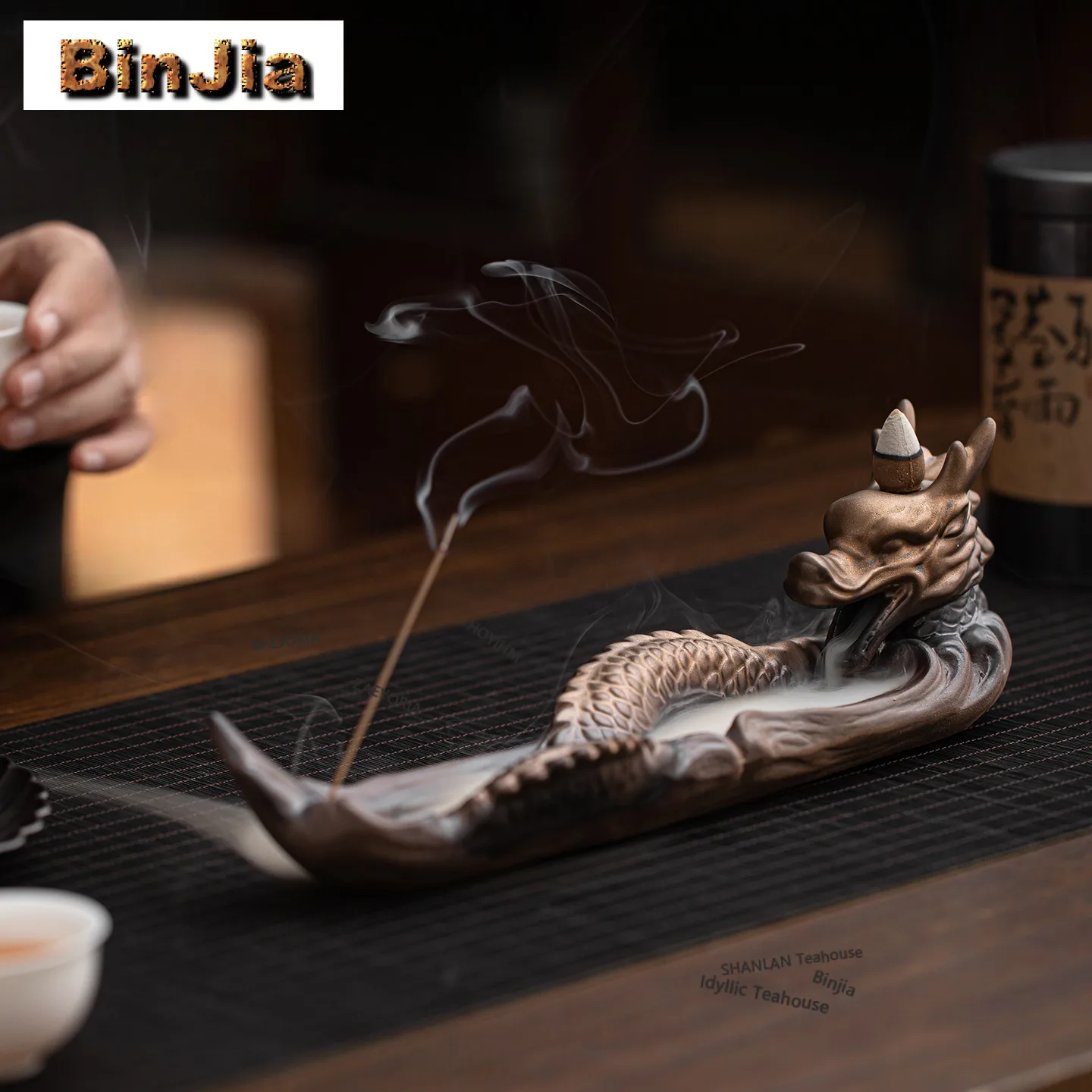 Gilt Iron-glazed Auspicious Dragon Phoenix Incense Holder Incense Waterfall Incense Burners Meditation Censer Buddhism Gifts