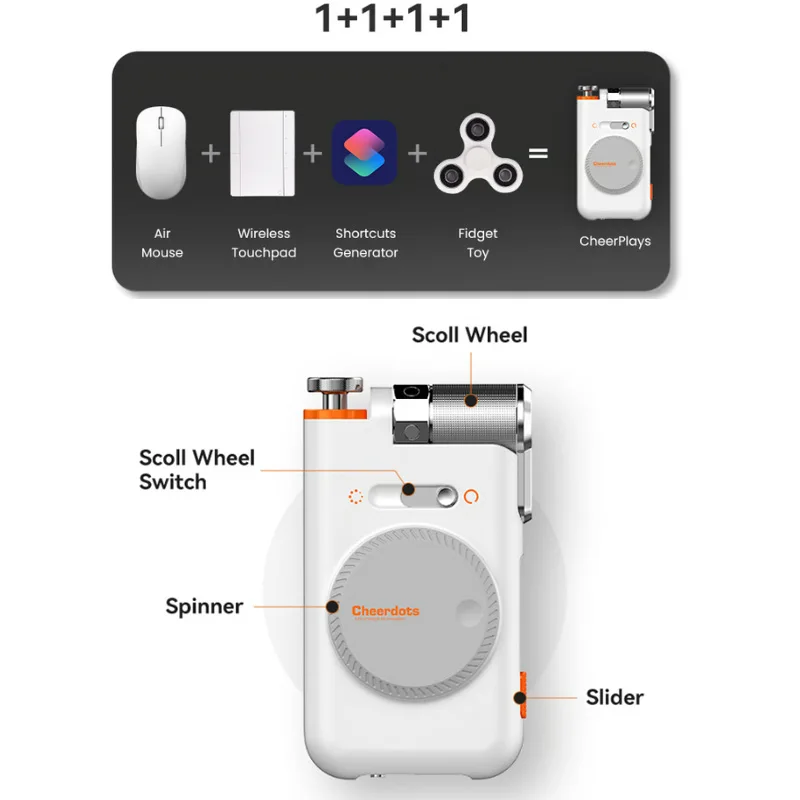 Cheerdots CheerPlay Bluetooth Presenter Remote Trackpad Camera Shutter Scroll Wheel USB-C for Phone Tablet PC