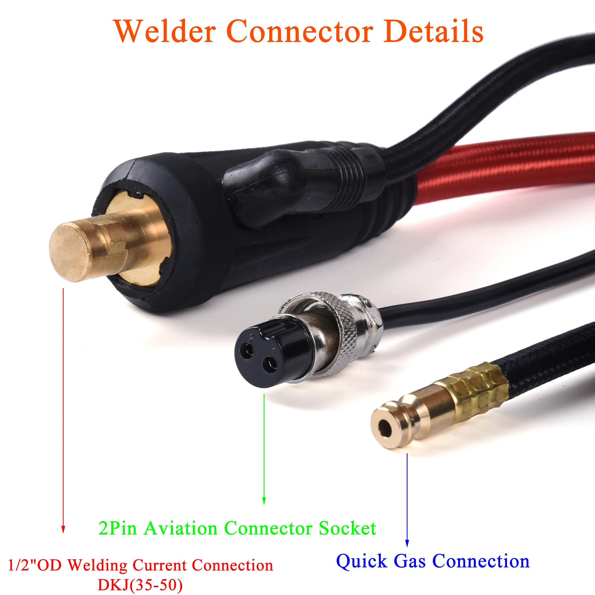 WP26 WP26FV WP26F TIG Welding Torch Gas-Electric Integrated Red Rubber Hose 4M 35-50 Euro Connector 13FT Air Cooled