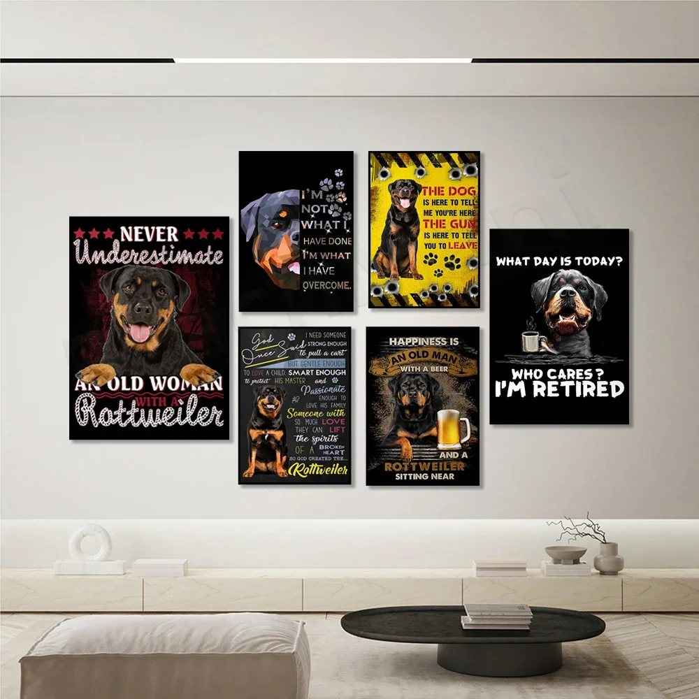 Rottweiler Sitting Near Old Man Back Poster, Rottweiler Dogs Are Here Poster Rottweiler Wall Art, Dog Love Gifts