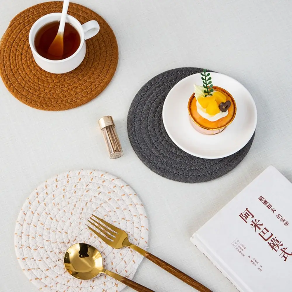 4Pcs Round Shape Trivets for Hot Dishes 18-33cm Braided Design Woven Pot Holders Cotton Thread Washable Table Placemats Set