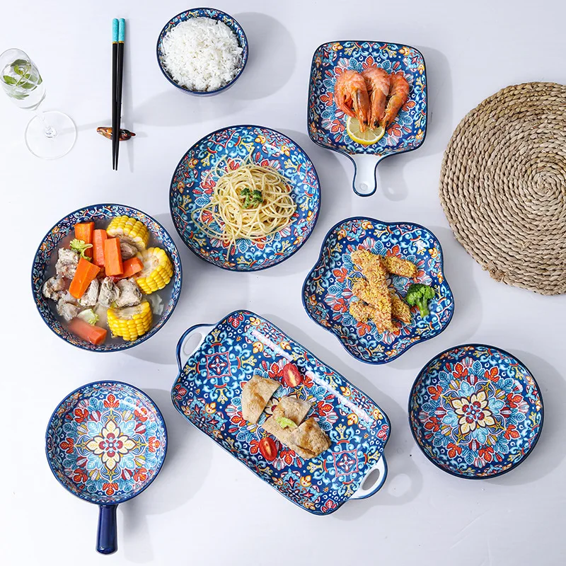 Nordic Lines Dish Sets Ornaments Creative Ceramic Tableware Rice Bowl Noodle Soup Large Bowl Dishes Crafts Gifts Home Decoration