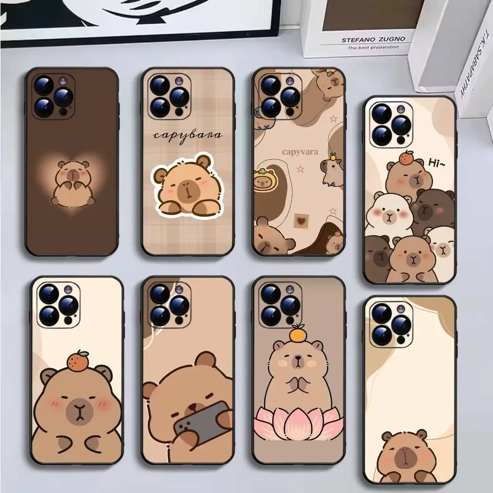 

Cute capybara Phone Case For iPhone16,15,14,13,12,11 Plus,Pro Max,XS,X,XR,SE,Mini,8,7,Soft Black Cover