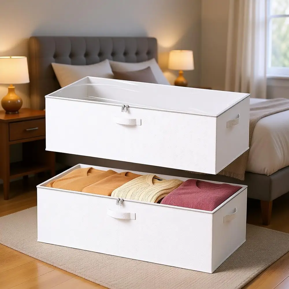

Двойные 10-дюймовые контейнеры для хранения под кроватью с крышками для организации пространства в спальне, общежитии и гардеробной
