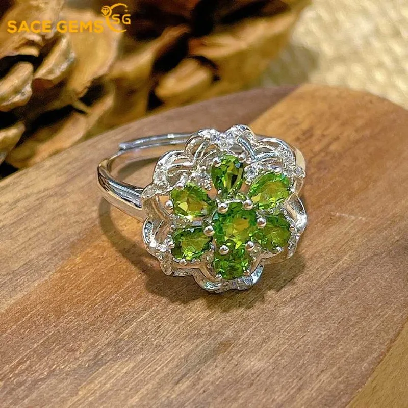 

SACE GEMS New 925 Sterling Silver Certified 3*4MM Natural Diopside Rings for Women Engagement Cocktail Party Fine Jewelry Gift