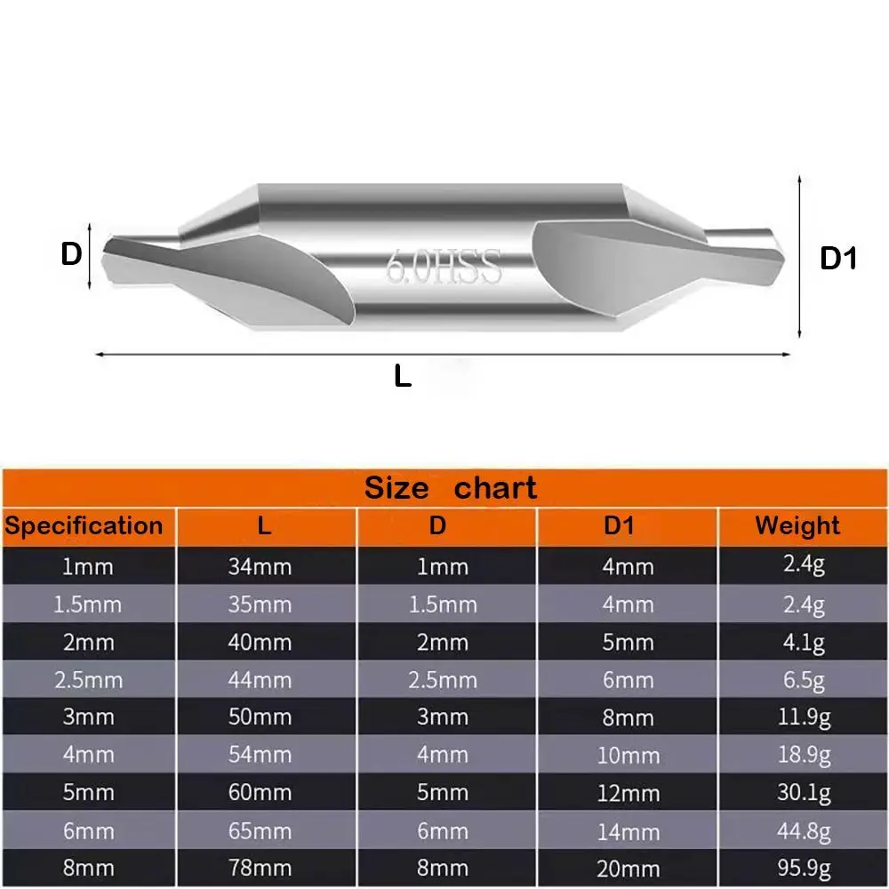 1Pc HSS Combined Center Drills 60 Degree Countersinks Angle Bit 1.0mm 1.5mm 2.0mm 2.5mm 3mm 4mm 5mm 6mm 8mm Metal Drill Bit