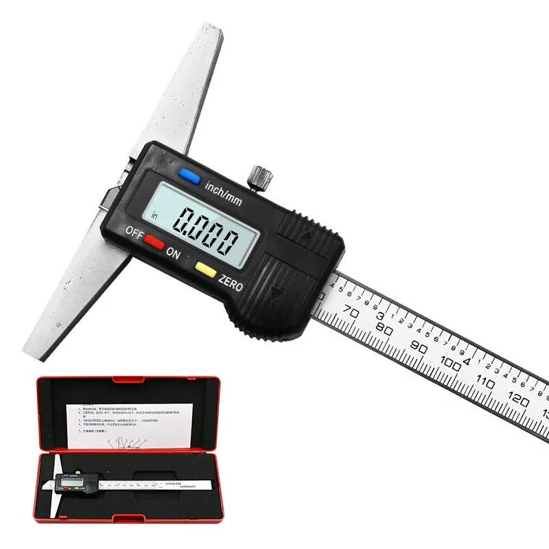 0-150mm Digital Depth Vernier Caliper Micrometer Stainless Steel Electric Digital Depth Gauge Metric Imperial Measurement Tool