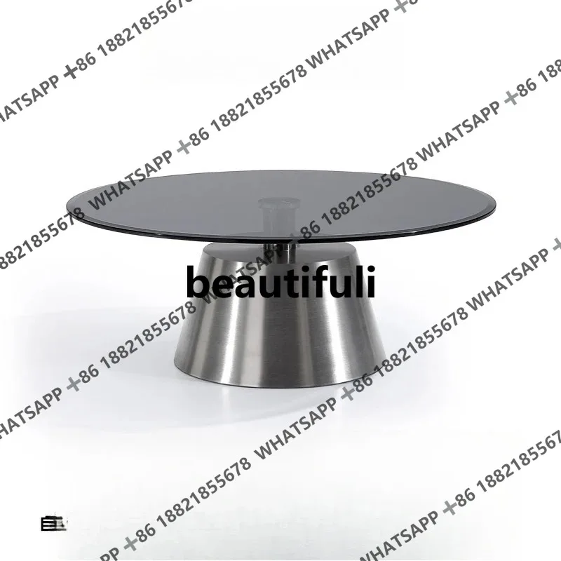 

RR 2025 new Italian minimalist stainless steel round coffee table living room tempered glass light luxury high-end designer mode