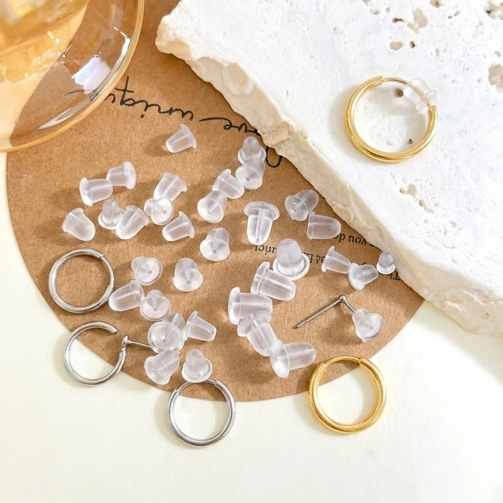 500/1000 Stück Gummi-Ohrringverschlüsse, runde Silikon-Ohrstöpsel, Verschlusskappen, Ohrringstopper für DIY-Ohrringteile, Schmuckherstellung – Detail 2