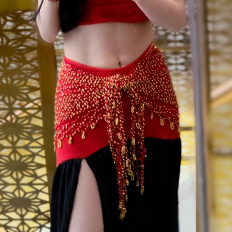 New Belly Dance Hip Scarf Woven Skirt Belly Dancing Belt Triangle Shawl Tassel Beaded Belts Waist Chain Cover for Women Girls