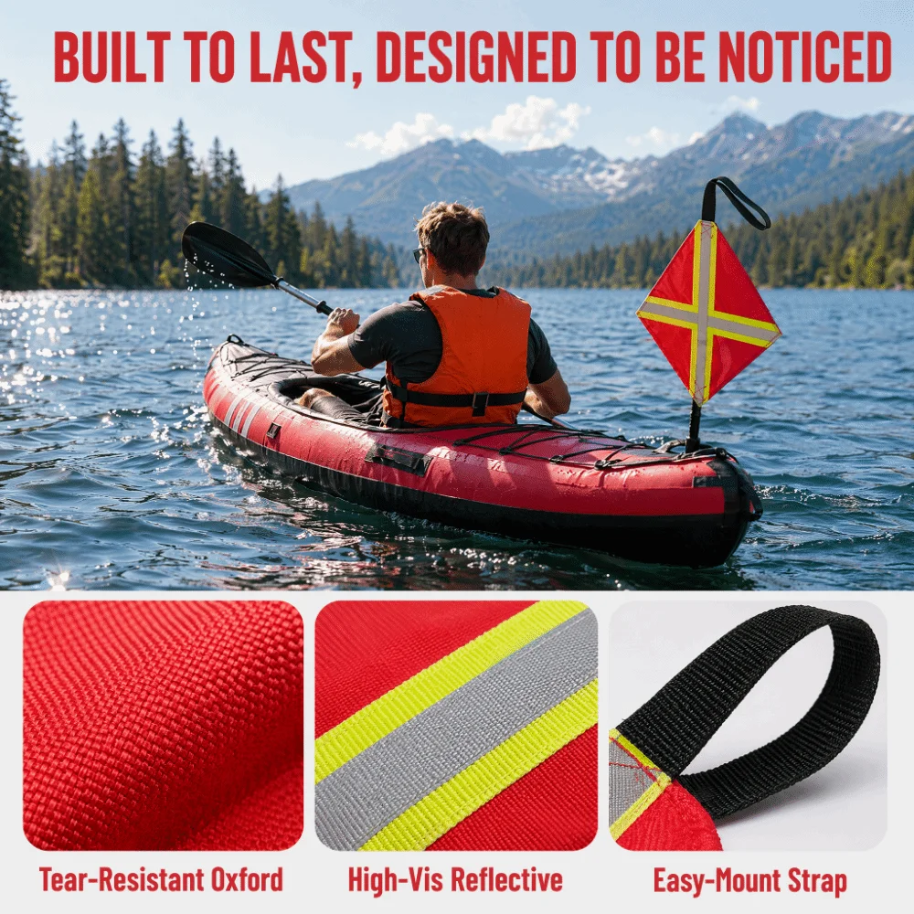Reflective Strips Safety Travel Flag Oxford Fabric Water-Resistant Kayak Safety Flag High Visibility Red Reflective Safety Flag