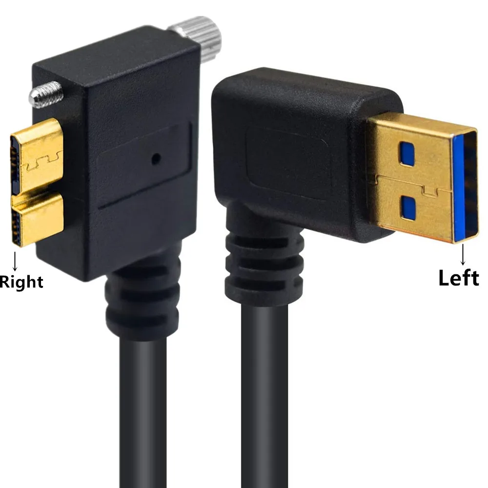 Usb macho banhado a ouro 5gbps, angular esquerdo/direito para micro b cabo angular esquerda/direita com parafuso 25cm