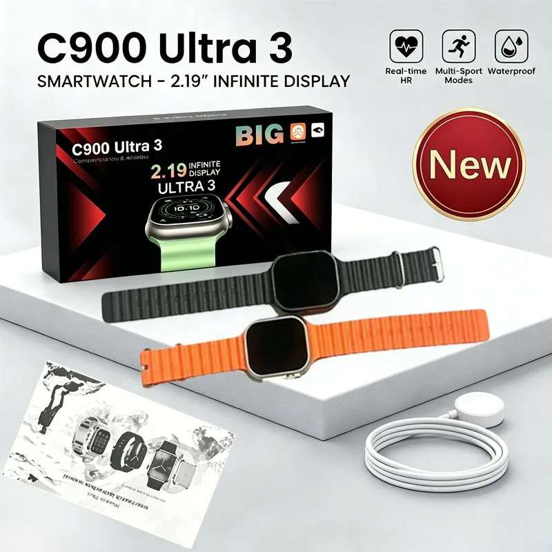 C900 Ultra 3 Relógio Inteligente 2.19" Display HD 49mm Chamada Bluetooth Carregamento Sem Fio Smartwatch Para Homens Mulheres