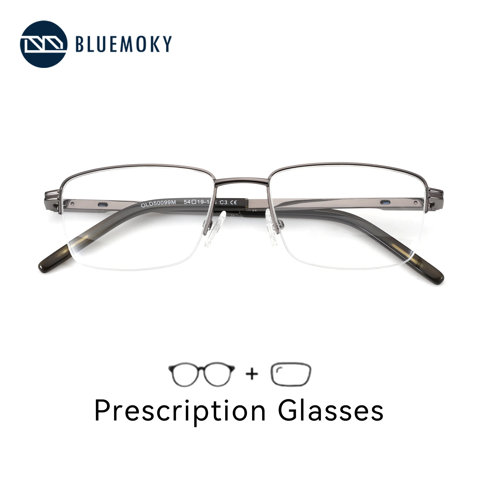 

BLUEMOKY M Size Men's Prescription Eyeglasses Square Acetate Half Rim Frame Optical Lenses