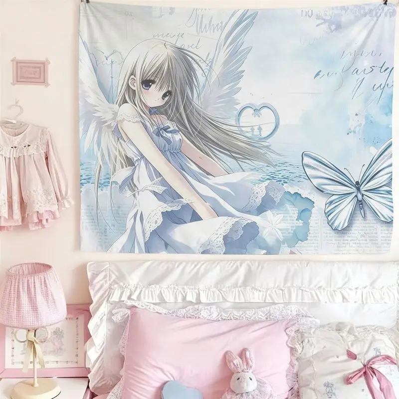 VIKAMA Blue Angel Butterfly Tapestry, Dreamy Ocean Wall Hanging for Bedroom Dorm Living Room Decor
