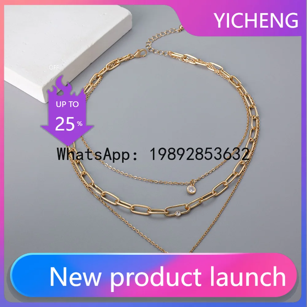 Disc pendant necklace classy exquisite zircon multi-layered clavicle chain geometric niche style necklace