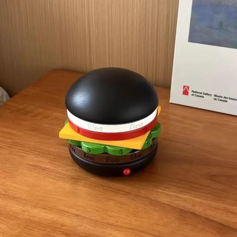 Ornamen Desktop Kalender Burger Kayu Kalender Abadi Kalender Meja Putar Dekorasi Ruangan Hadiah Ulang Tahun Kreatif