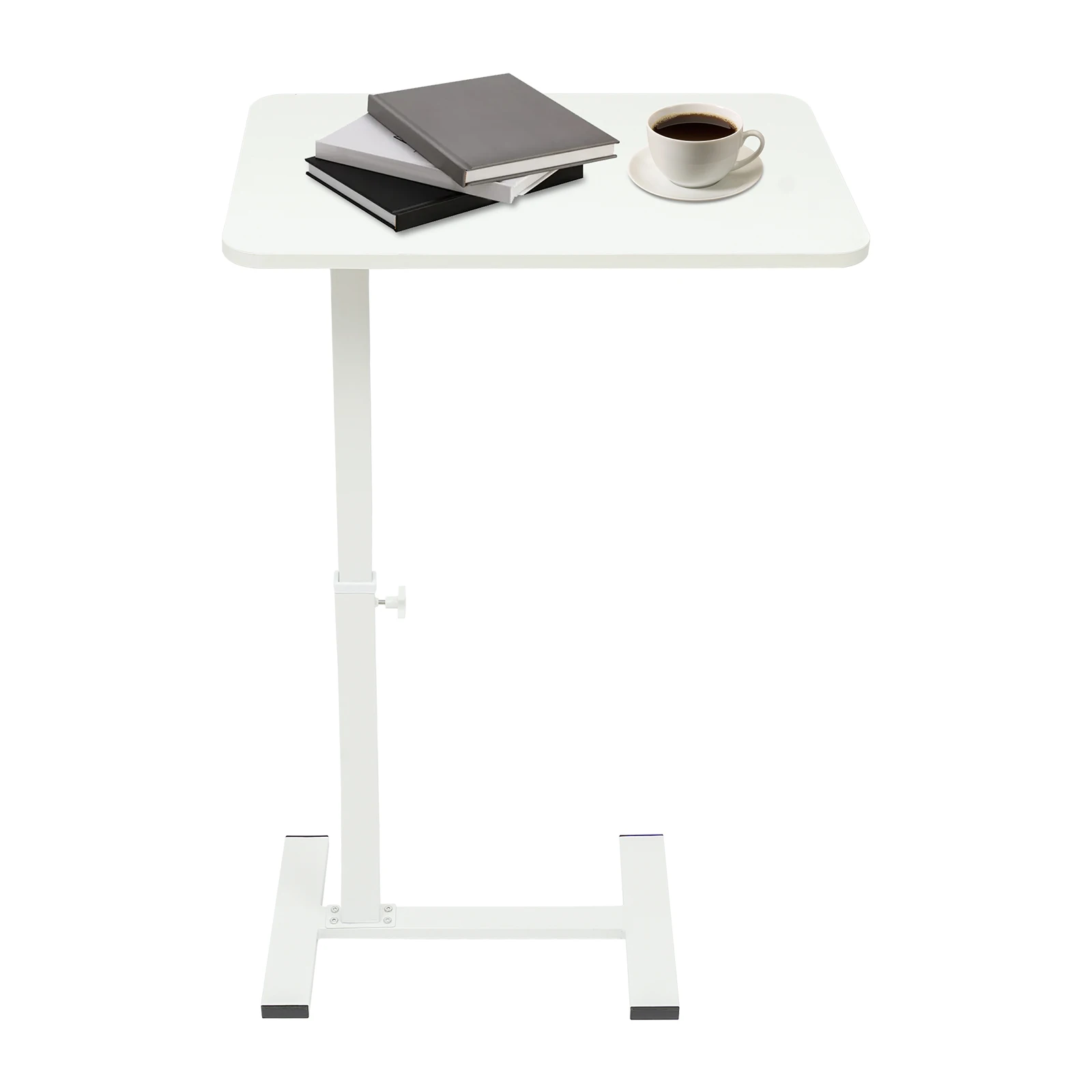 60x40cm White Adjustable Hospital & Home Use Bed Table, 44.09lbs, Bedside Table, Rolling Laptop Table, MDF, for Homes, Hospitals, Offices, Reading, Working, Dining