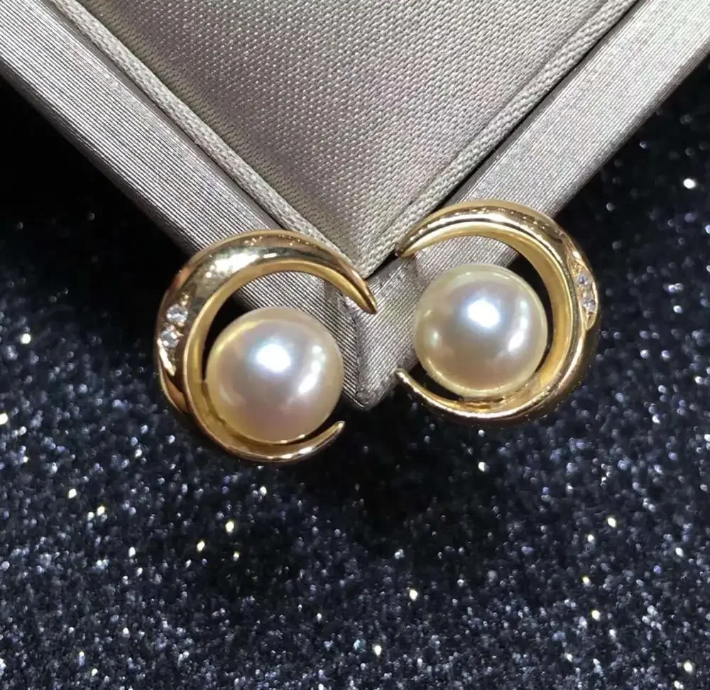 MADALENA SARARA 7-7.5mm Saltwater Pearl Women Earrings 18K Gold Plum Moon Style Natural White Pearl Earrings