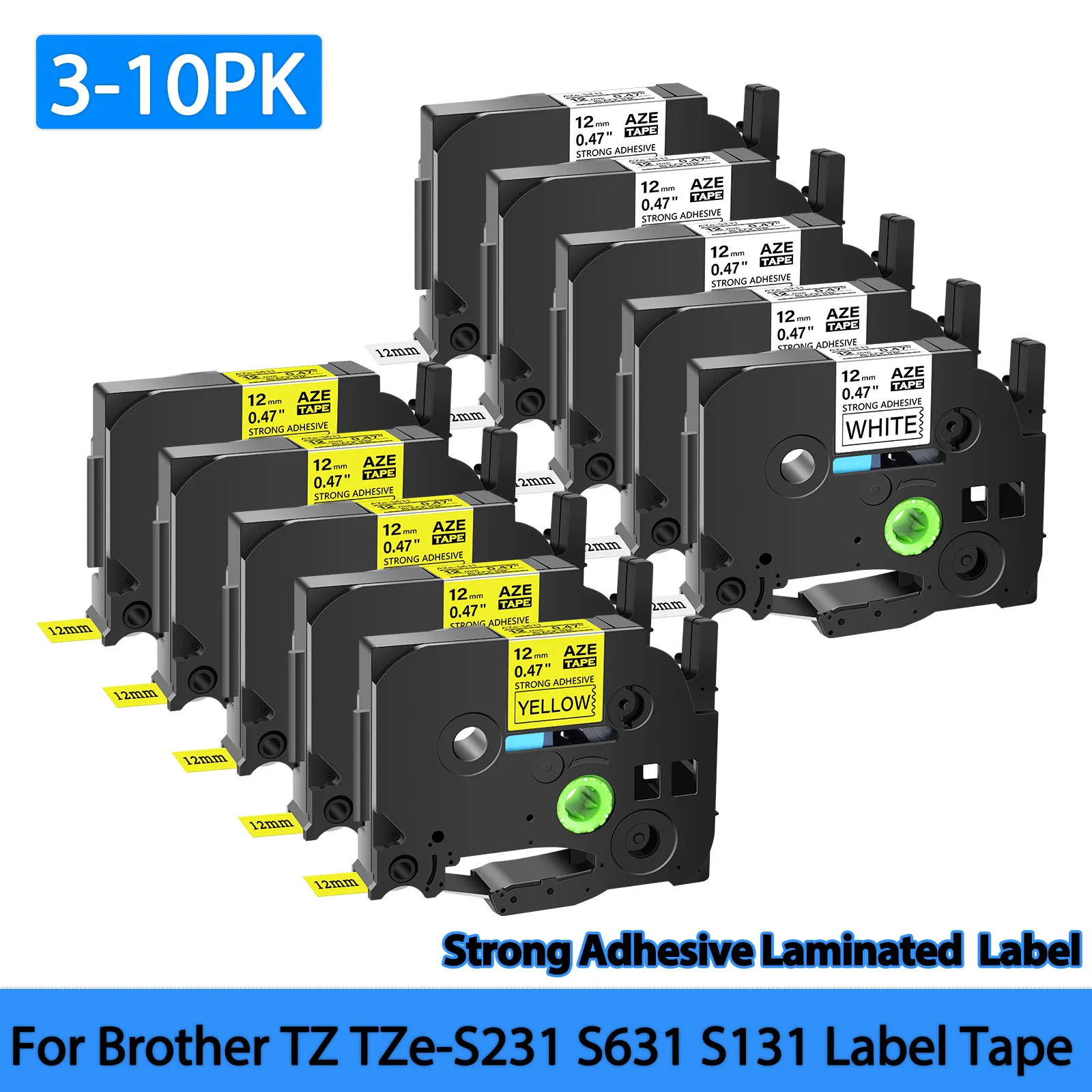 3/5/10PCS AZE-S231 Strong Adhesive Labels Compatible for Brother TZ TZe-S231 TZ-S241 S631 S131 Ribbon Label for P-Touch Printer
