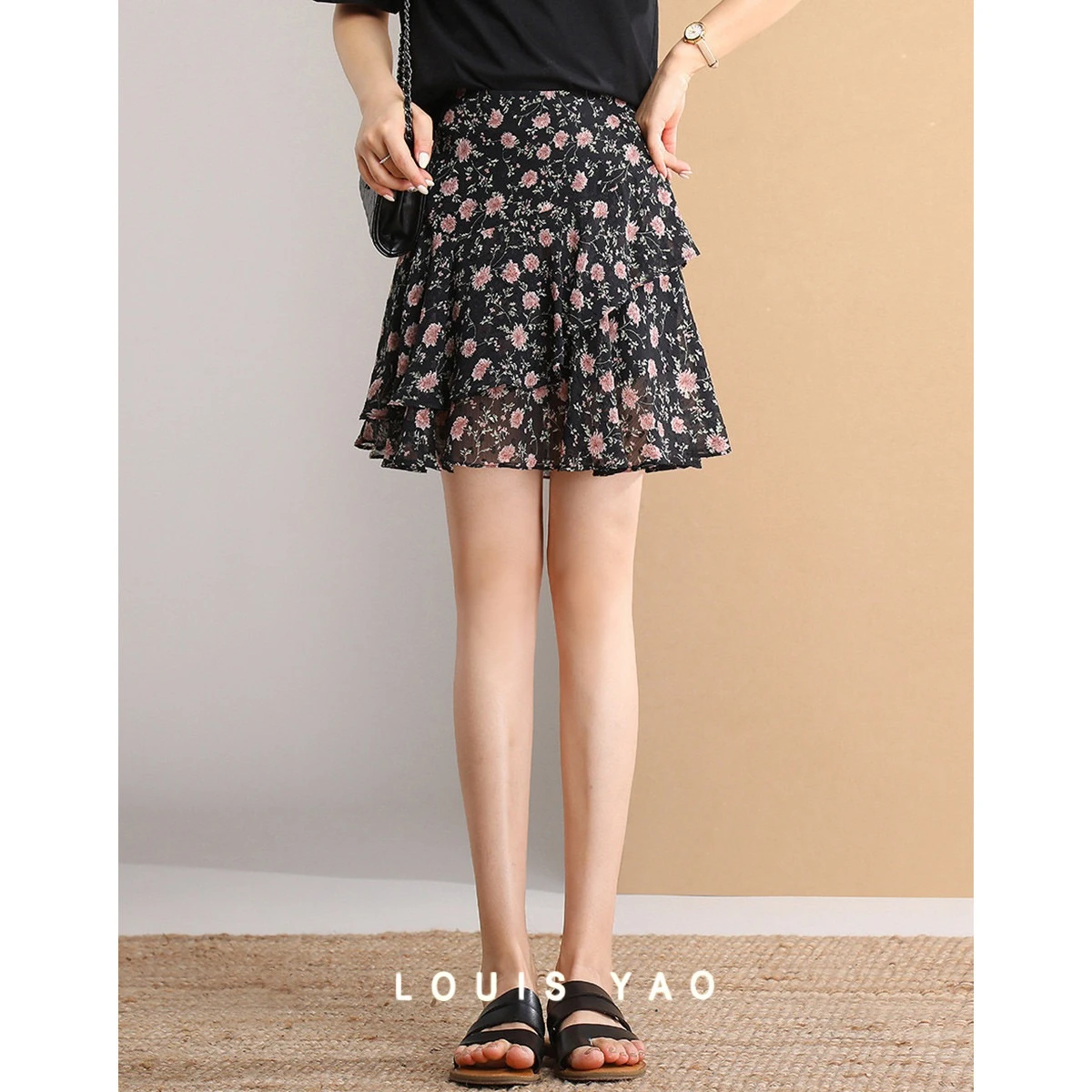 

High Waist Small Floral Half Length Mini Skirt Woman Age Reducing Slimming Short Skirt Lotus Leaf Edge Short Skirt Summer 2025