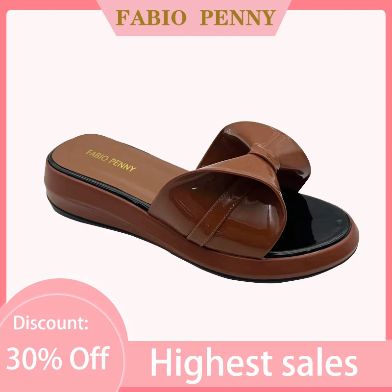 FABIO PENNY's latest stylish Luxury Women's comfortable pu Thick sole Fashion bow slippers