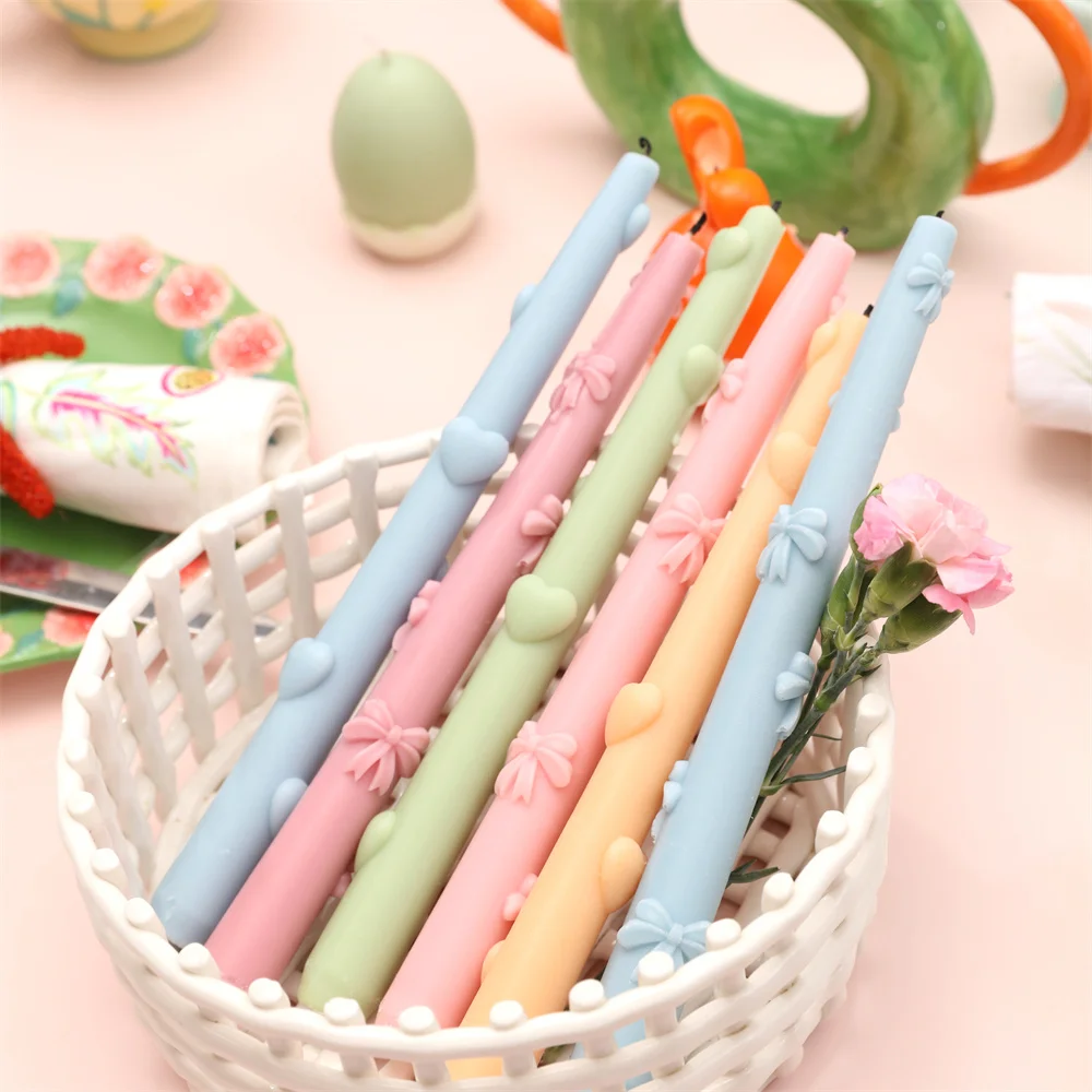 Nicole Taper Candle Silicone Mold Handmade Heart and Ribbon Bow Form for Candles DIY Candle Making Supplies