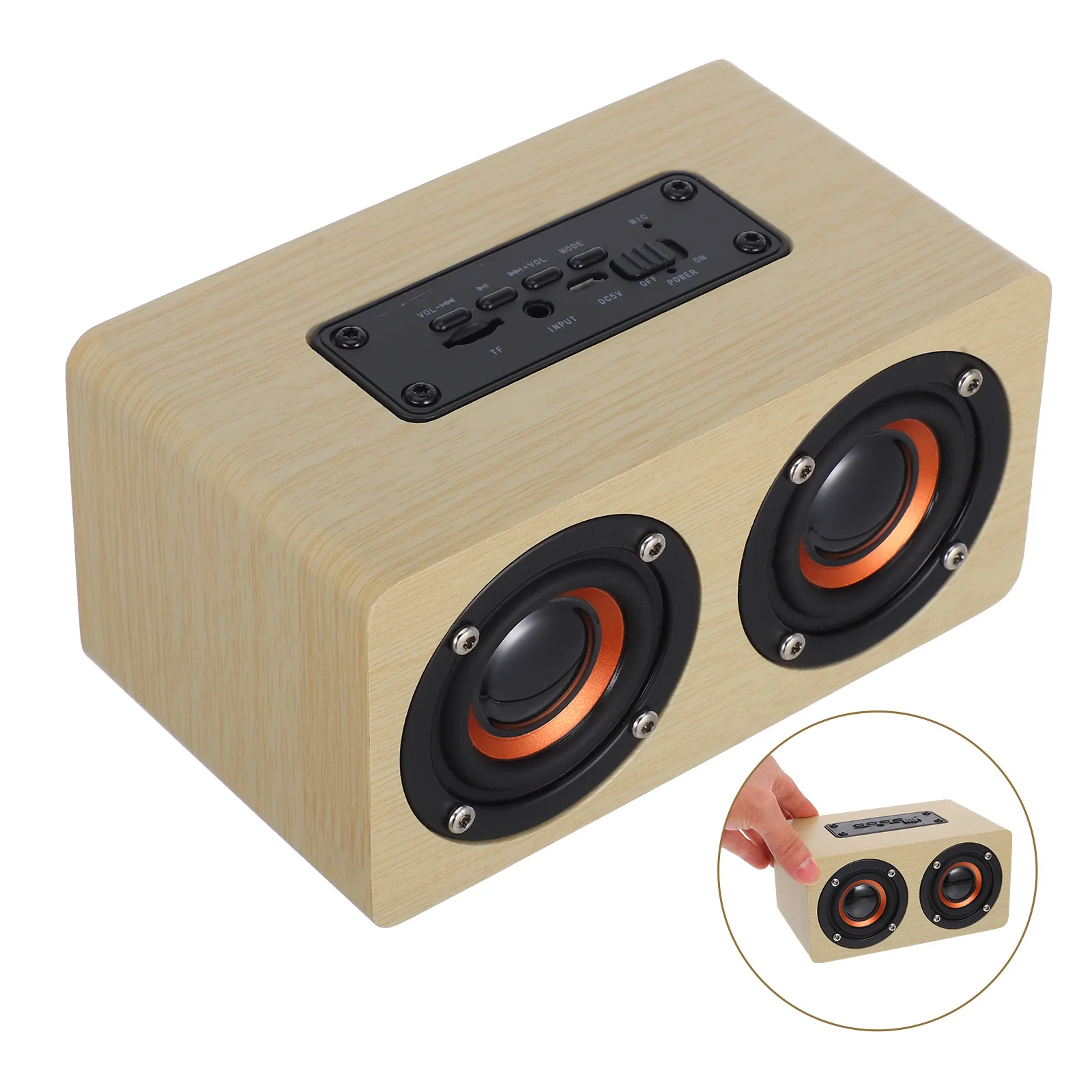 

Vintage Wooden Dual Loudspeakers Yellow Mini Portable Wireless Hifi Speaker 3D Surround Stereo Bass Subwoofer for Indoor Outdoor
