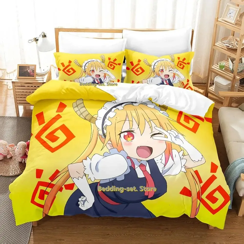 Miss Kobayashi's Dragon Maid Bedding Set Anime three-piece set Adult Kid Bedroom Duvetcover Sets Kawaii Girls conjunto de cama