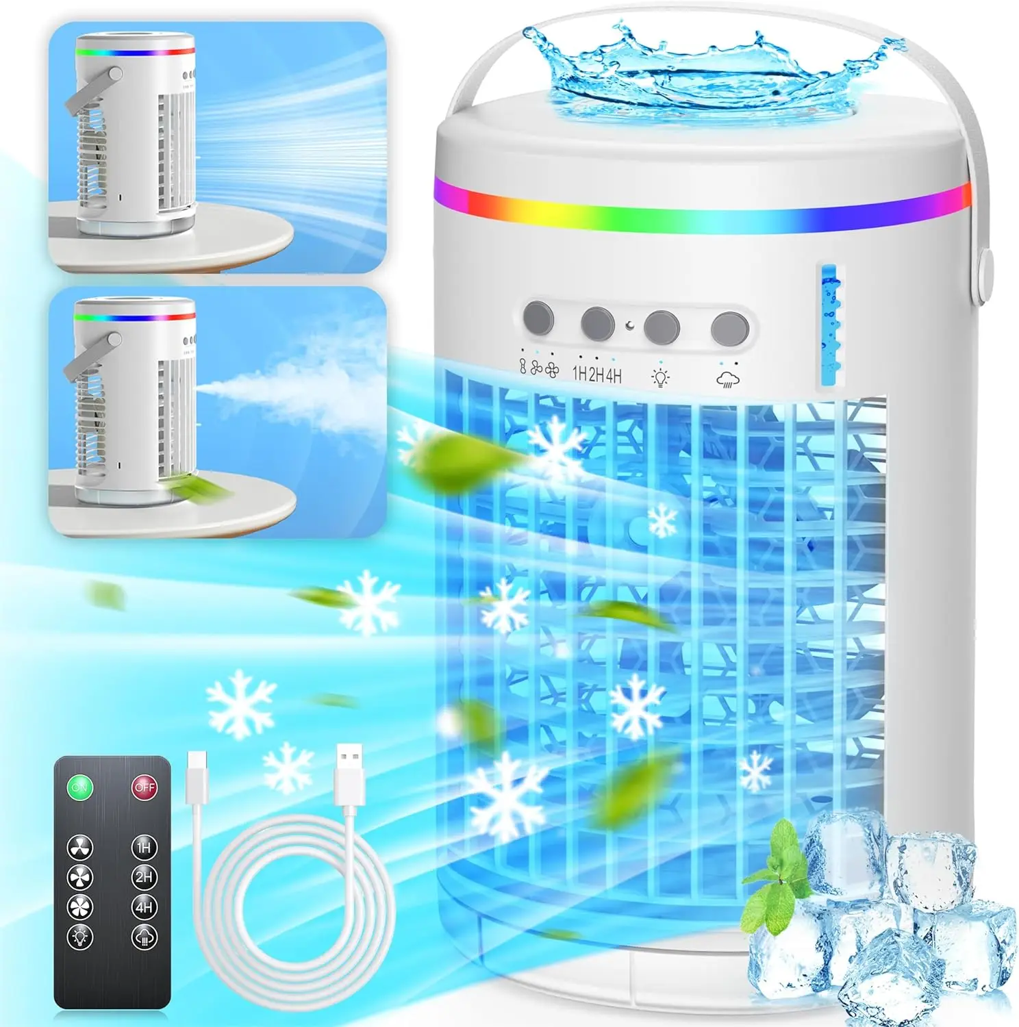 

Portable Air Conditioners Fan, Speeds Evaporative Air Conditioner with 7 Colors Light,1400ml Personal Air Conditioner, Portabl