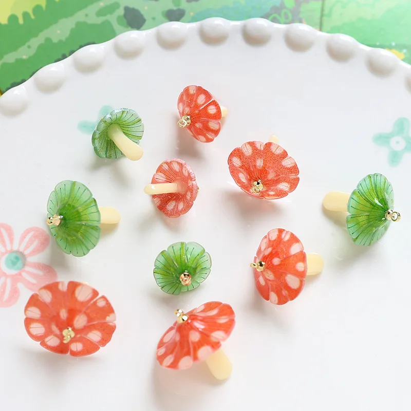 5pcs Resin Mushroom Red Green Charms For DIY Handmade Earrings Phone Necklaces Jewelry Making Supplies Kawaii Pendants Materials