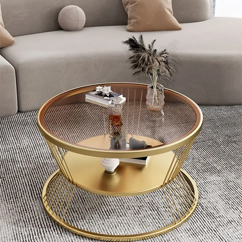 Tempered Glass Coffee Table Round Living Room Center Tables Modern Luxury Storage Coffee Tables Minimalist End Table Furniture
