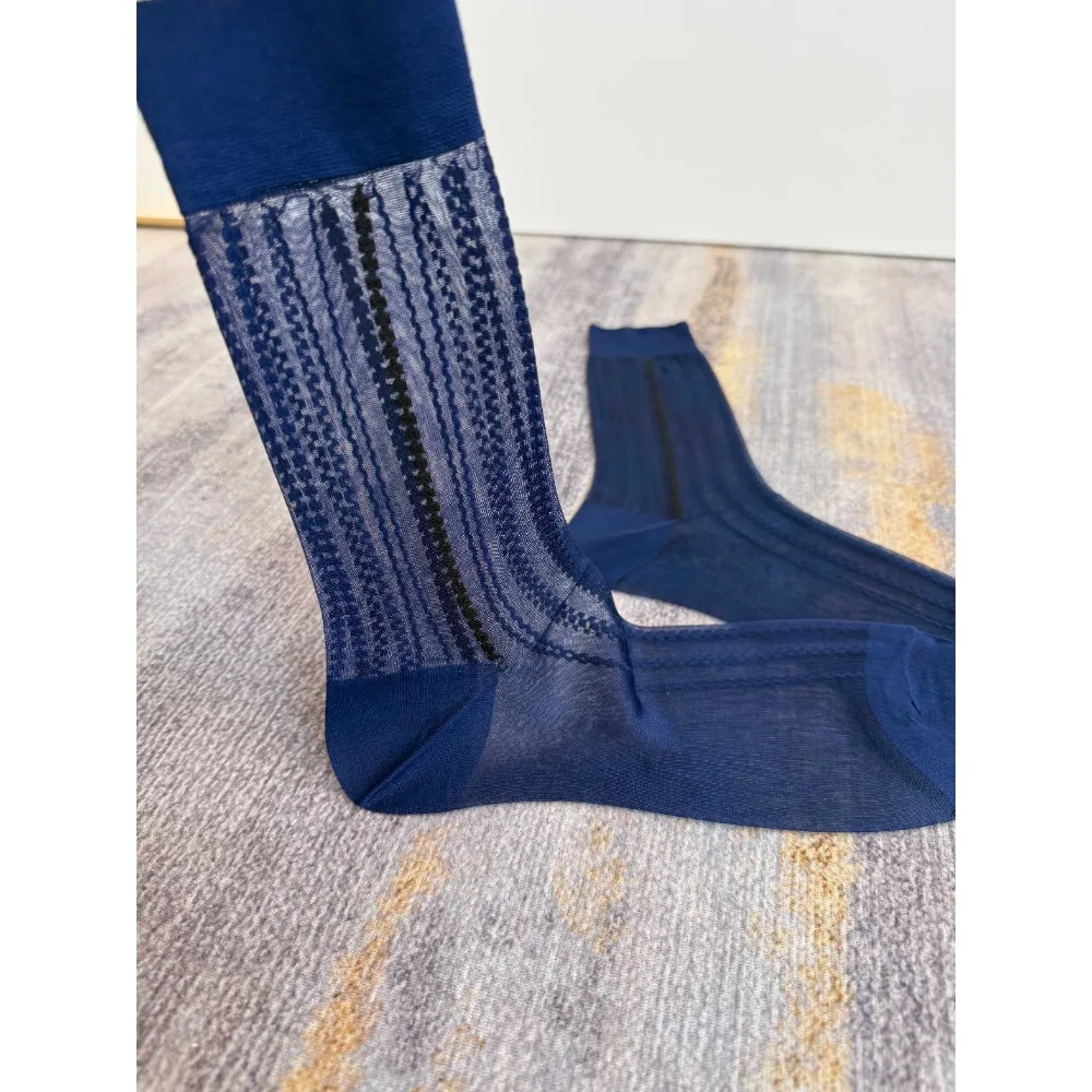 

Limited Edition Mens TNT Socks Vintage Nylon Sea Wave Ribbed Socks Sexy Beautiful Sheer Thin See-Through Business Dress Socks