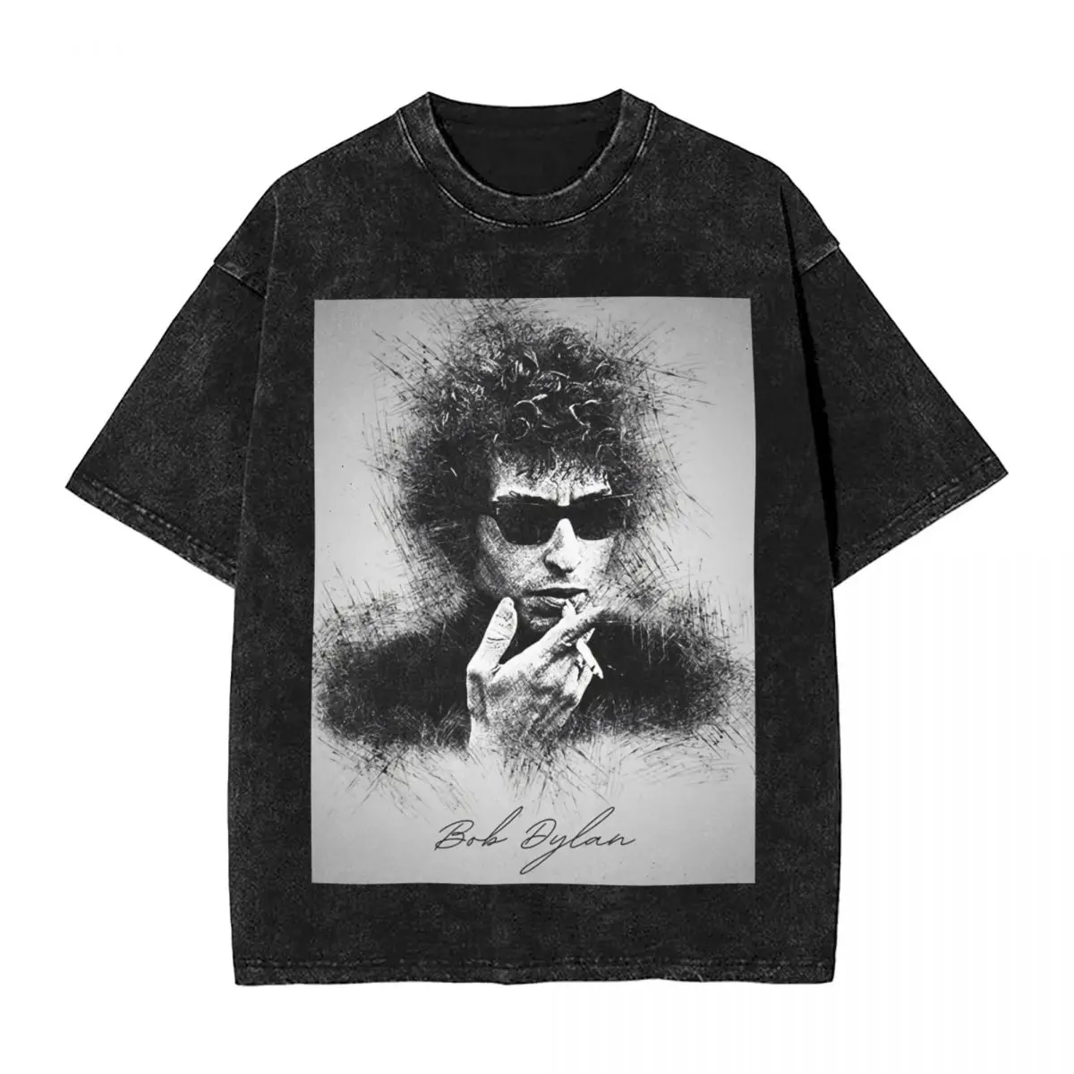 Bob Dylan Posters Washed T-Shirt Men Street Style Cotton T Shirts Summer O-Neck Novelty Tees Simple Big Size Tops