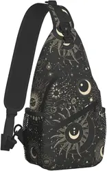 Moon Star Sun Zodiac Mystery Astrology Sling Backpack Unisex Chest Bags Crossbody Travel Hiking Daypack for Unisex Shoulder Bag