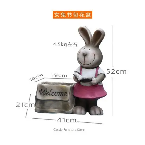 Creative Large Rabbit Flower Pot for Garden, Decorative Animal Planter for Balcony, Cute Figurine Container for Plants