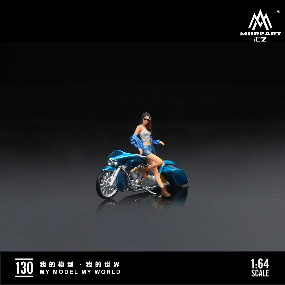 MoreArt  mini 1/64 Blue Wild Motorcycle pretty girl resin action figure set