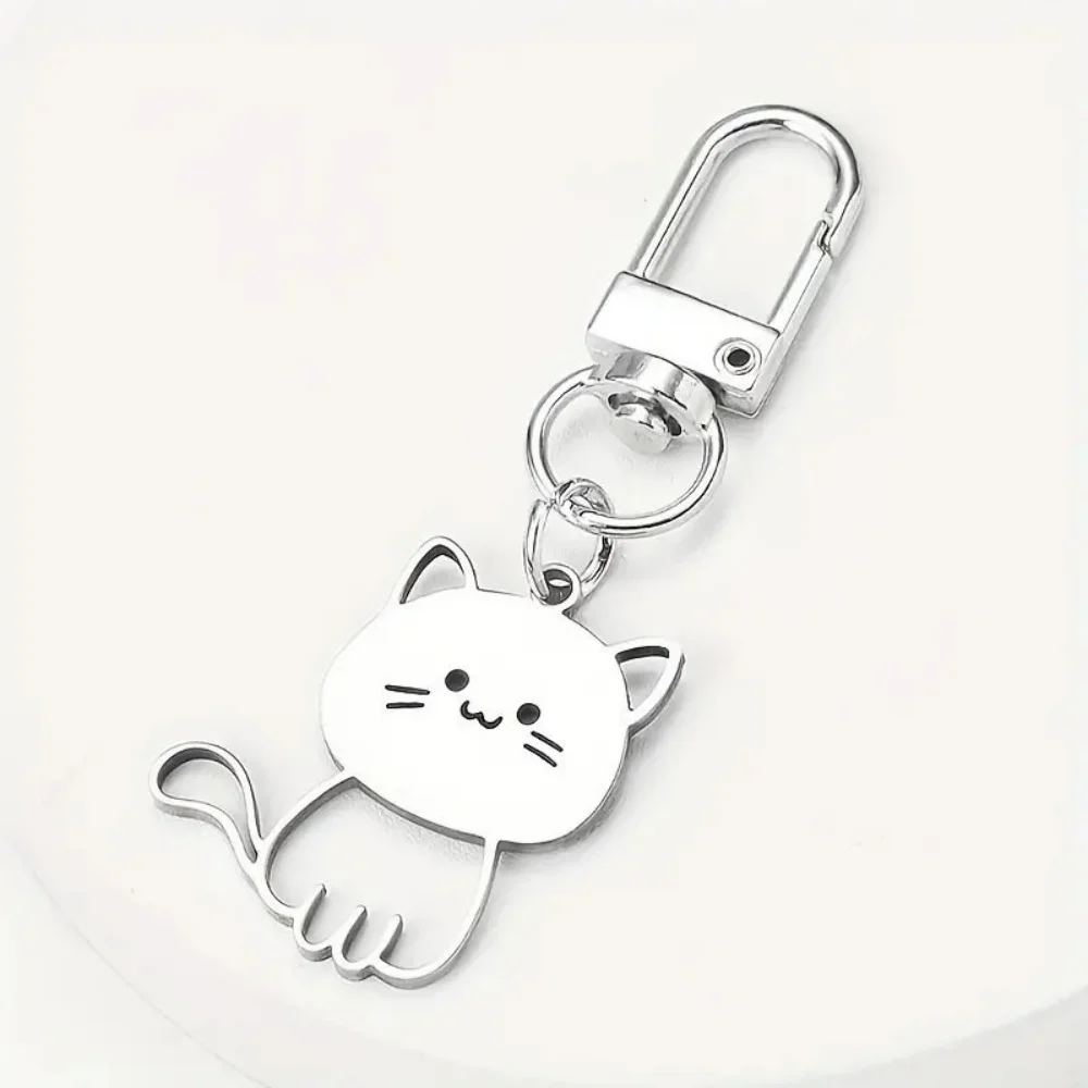 Stainless Steel Lovely Cat Keychain Couple Lover Animal Matching Key Chains Cat Eating Fish Pendants Valentine's Day Gifts