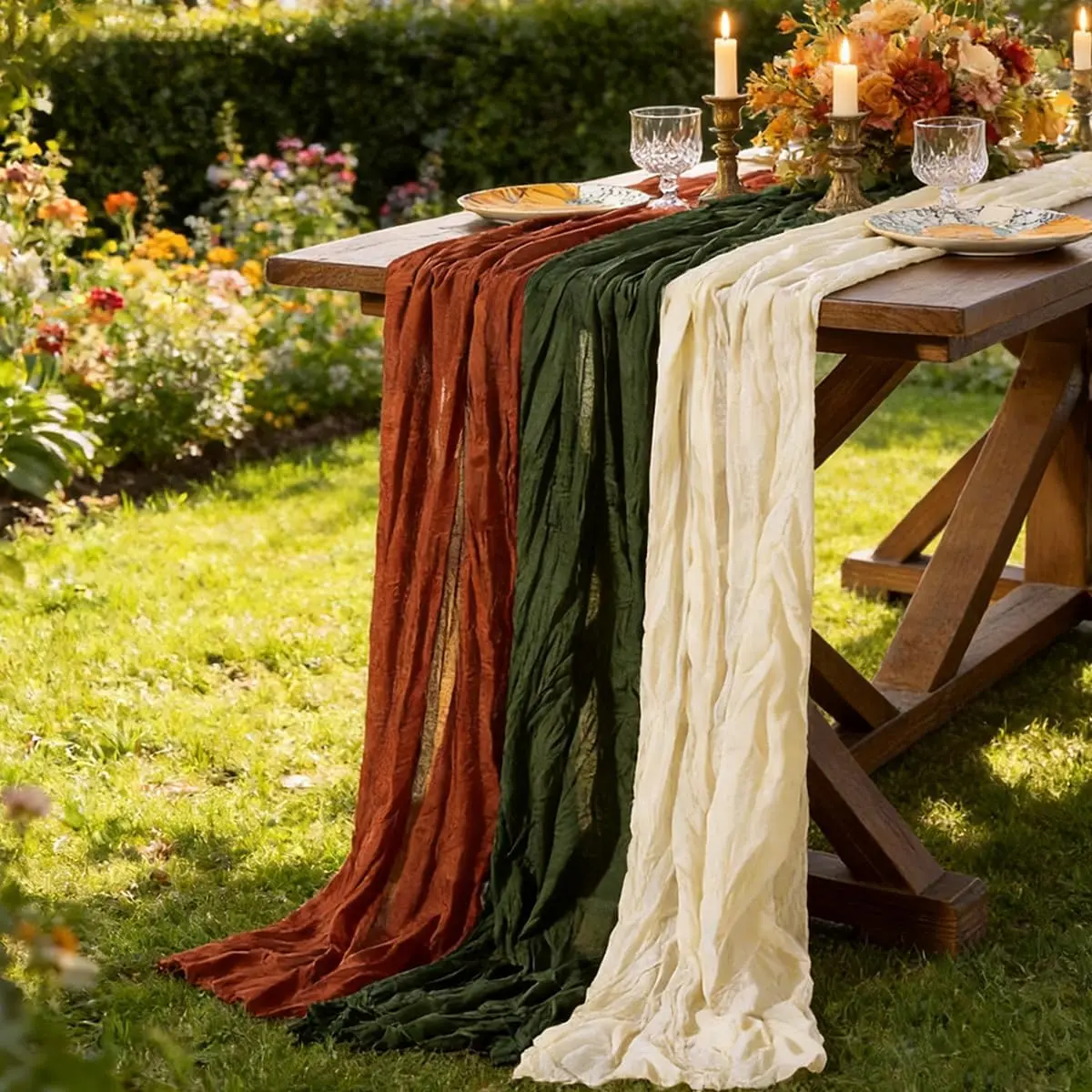 Cheesecloth Table Runner Fall Boho 3pcs Mix and Match Wedding Decor