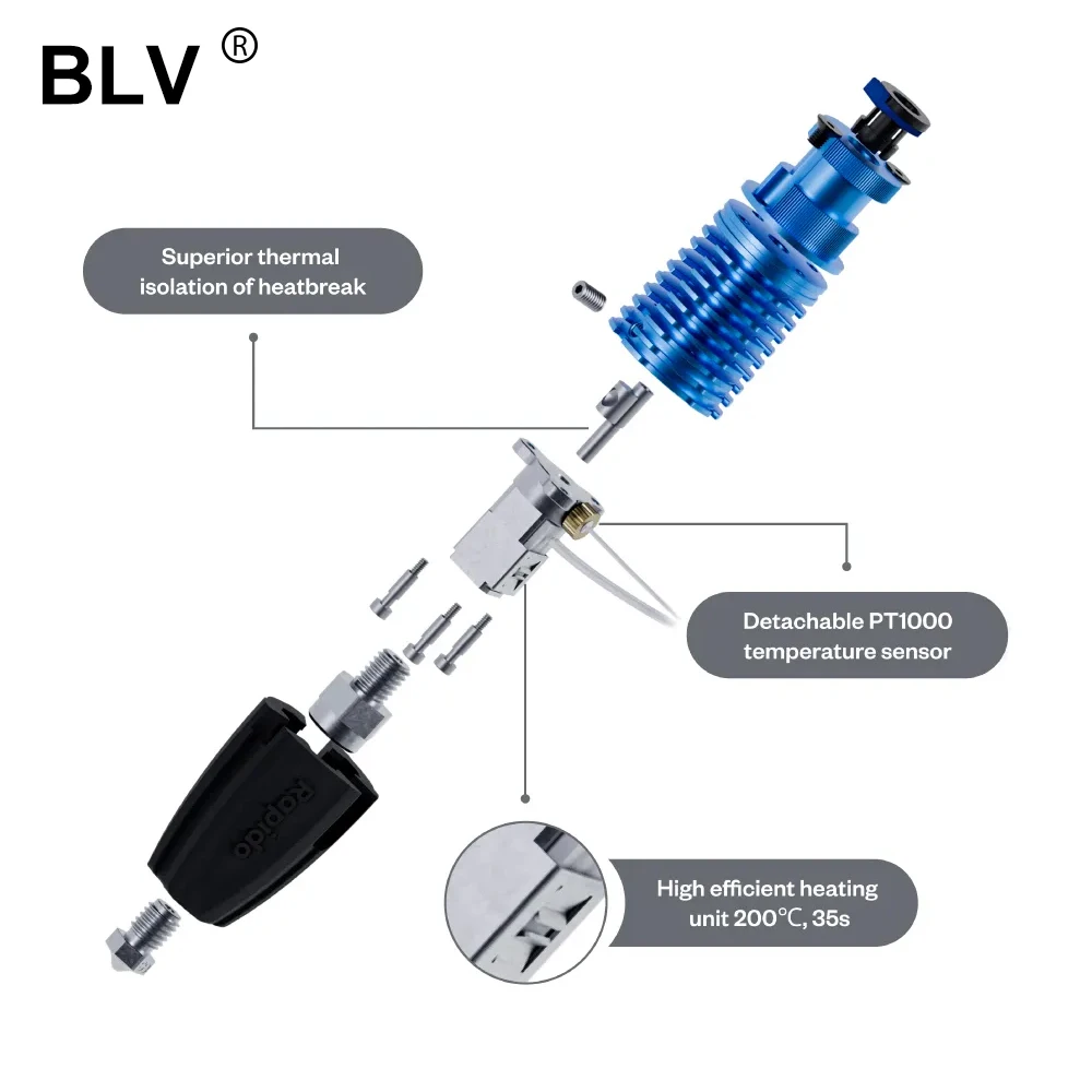 BLV®RAPIDO V2 Ceramics Heater Kit  heatBlock  K500 Thermocouple M4  104GT-2 100K 3950 PT1000 For Rapido V2.0 HOTEND