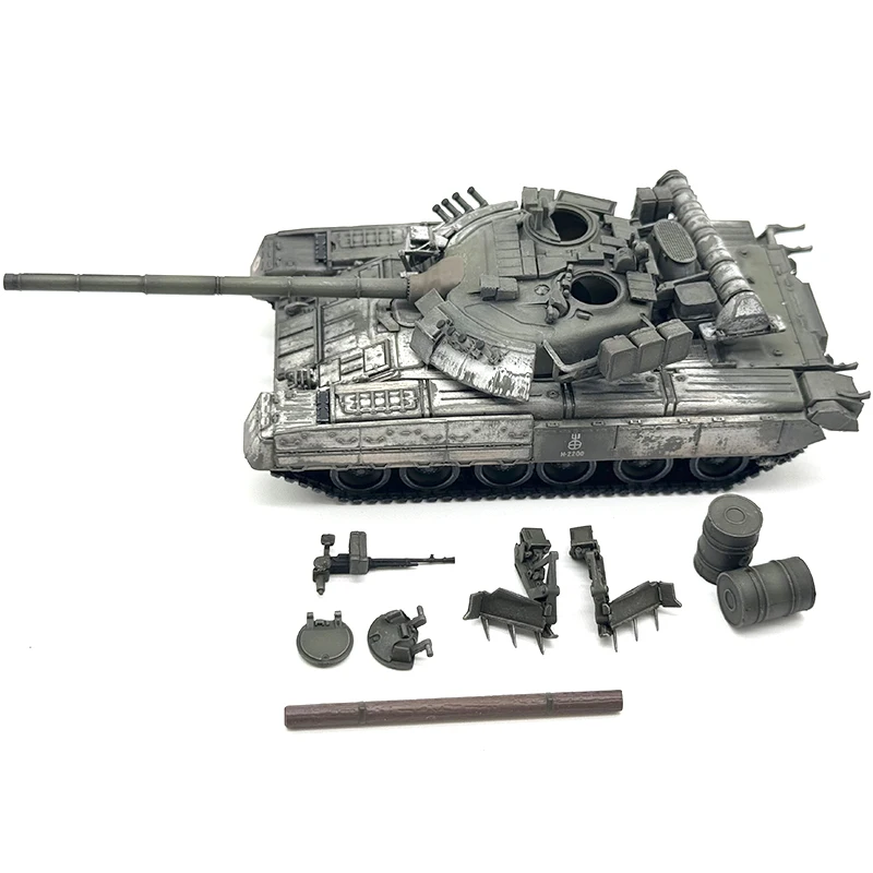 AS 1: 72 Russian T80U main battle tank model (snow painted) with a sweeping plow Finished product model