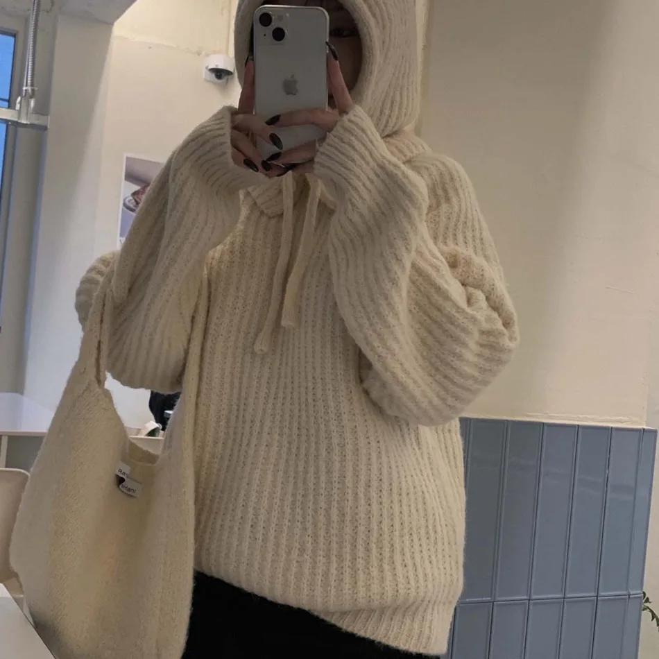 

Шикарная осенне-зимняя вязаная шапка Thiened Long Sve, свитер, легко сочетается, теплый, уютный, верхний трикотаж, модный для поездок на работу