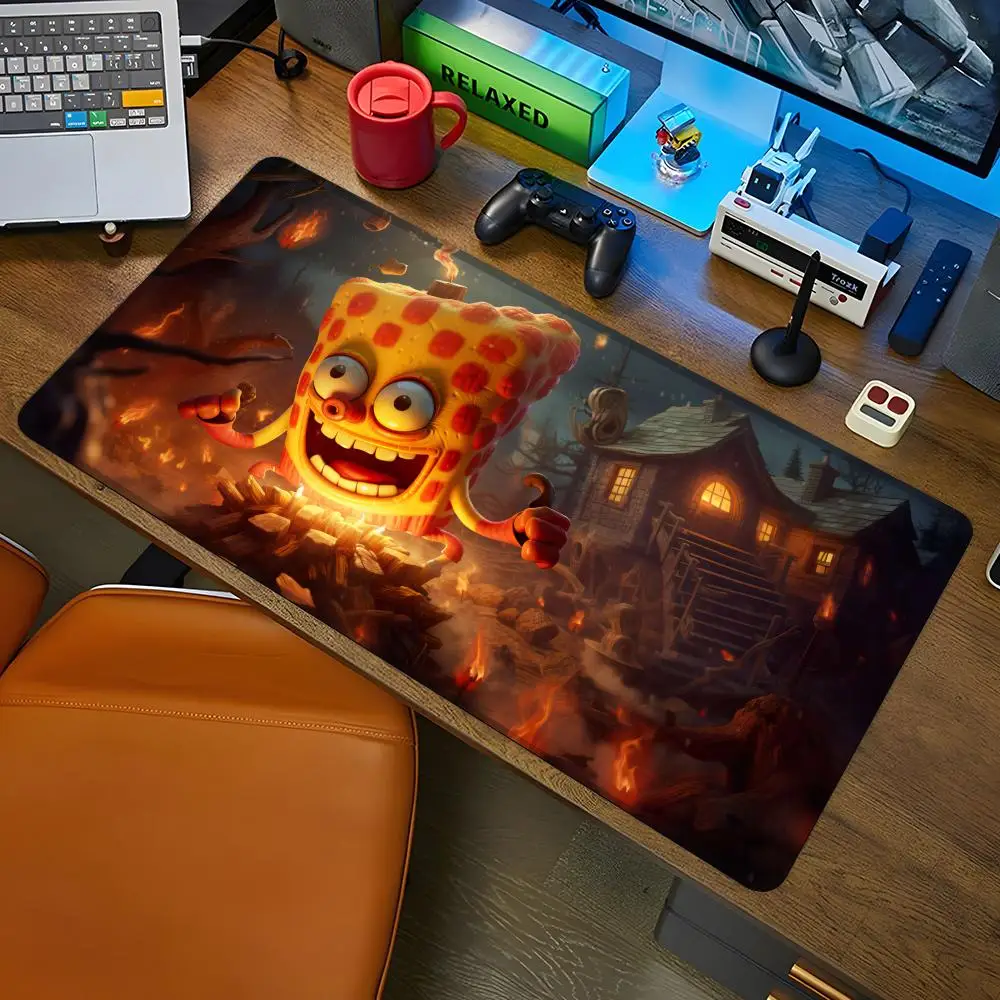 Scary Flame SpongeBob Mouse Pad Gaming Abstract brave Large 800x400mm MouseMat Gamer XXL Mause Carpet PC Desk