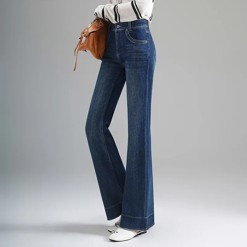 أزياء عالية الخصر متوهج الجينز المرأة الخريف الكورية نمط سليم صالح بسط التخسيس تنوعا متوهج السراويل الطويلة #1