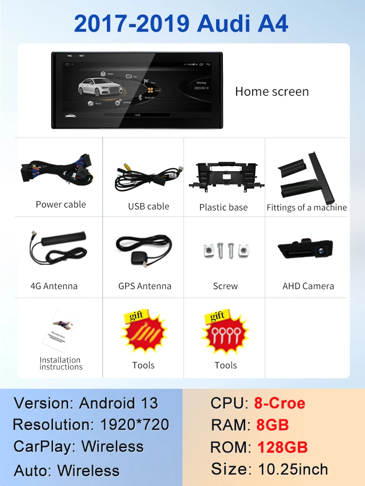 STWEI Fabriek Prijs 10.25 "Android13 AUTO Carplay Voor 2017 AUDI A4 A5 S5 B9 Auto Video Spelers GPS navigatie Centrale Multimedia