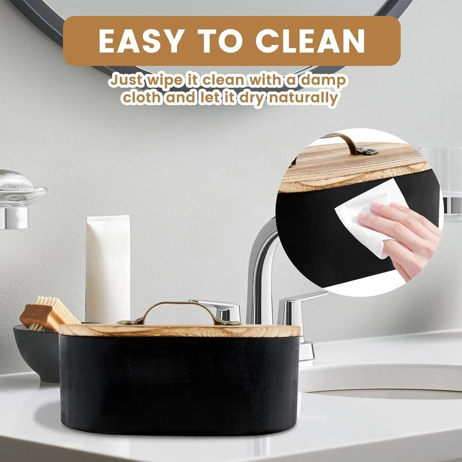 Tampon Holder Wood Feminine Product Organizer With Lid Container Aesthetic For Cotton Ball Countertop Vanity Cabinet Living Room